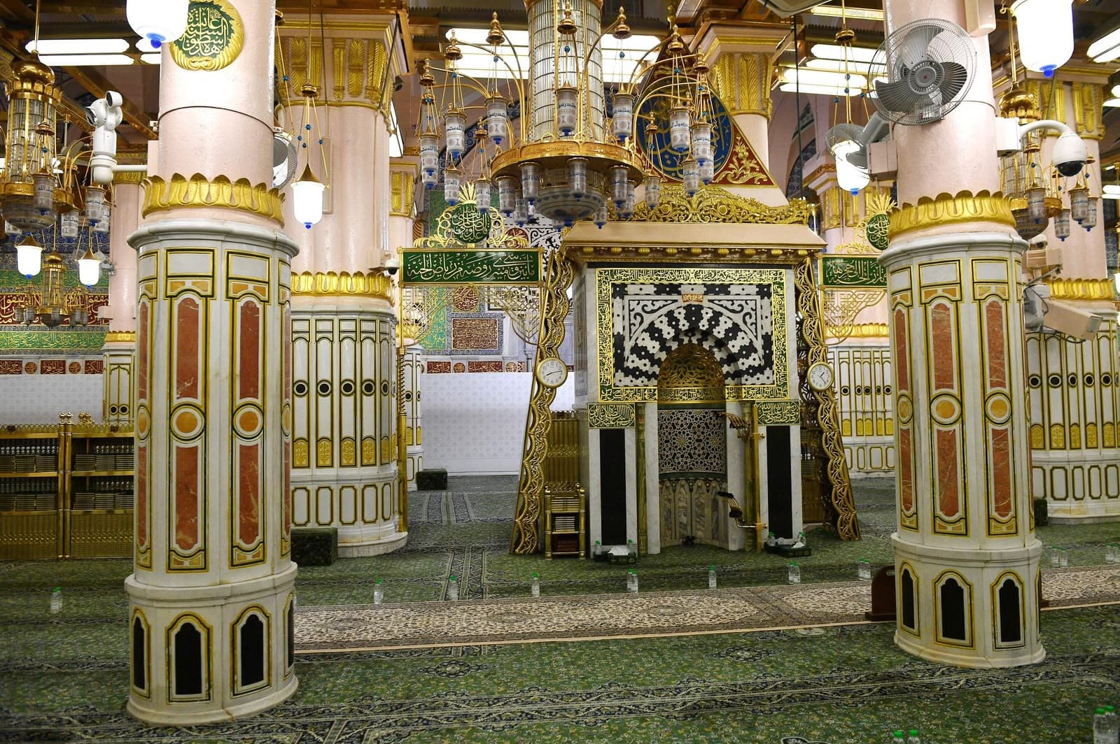 The ornate minbar area of Al-Rawdah Al-Sharifah in the Prophet's Mosque