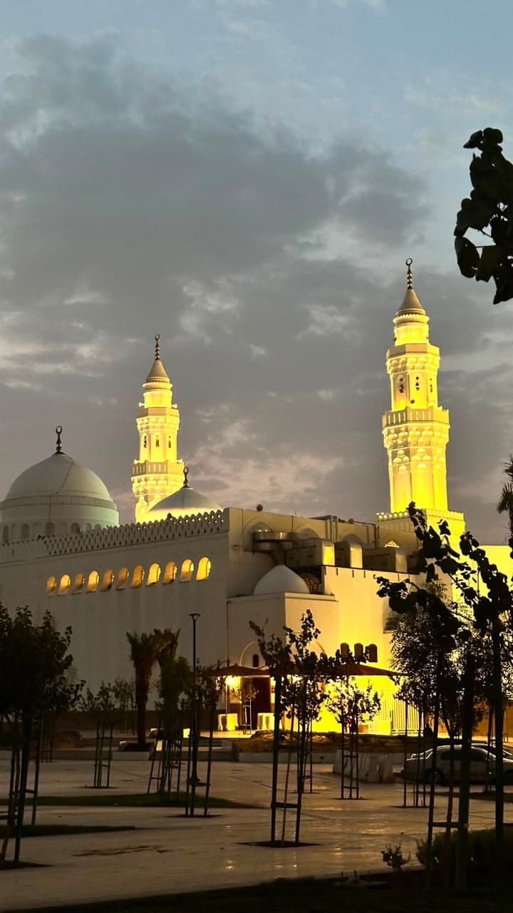 Medina mosque at golden dusk with Islamic architecture